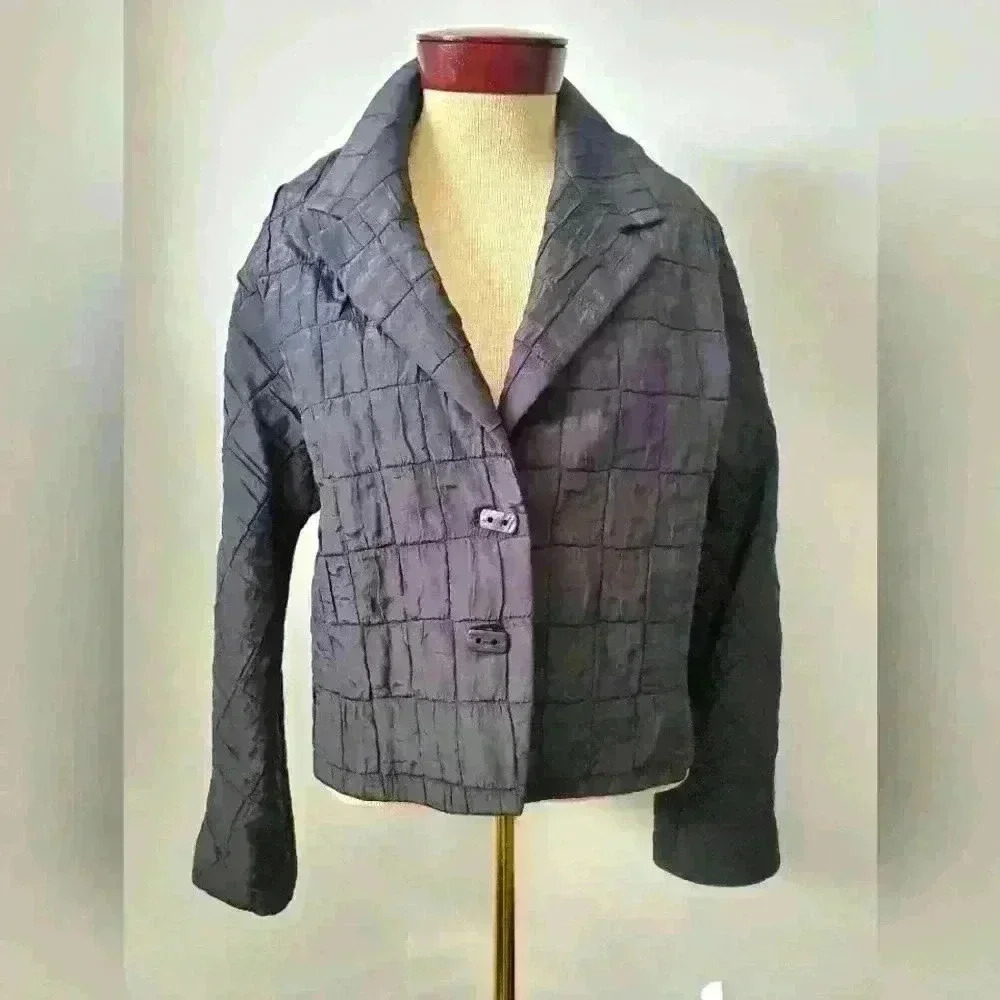 SELMA BOS CANADA lightweight black  crinkle jacket. Size 14
